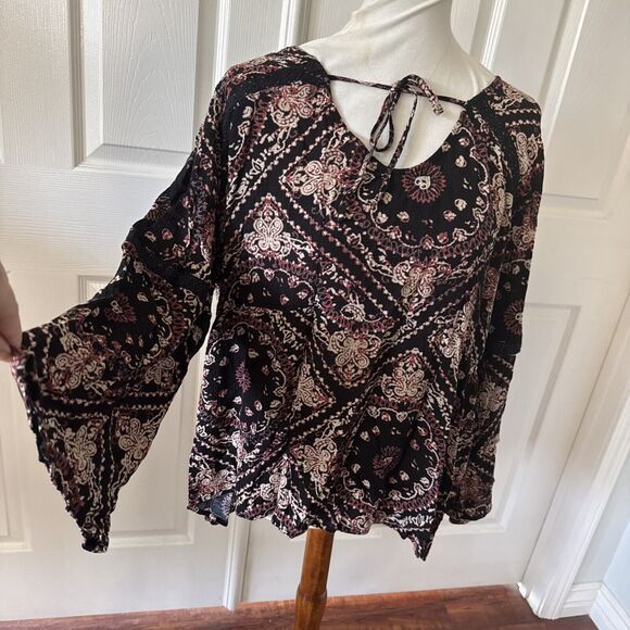 Womens Top Plus Sz 3X Peasant Whimsigoth Fairy Grunge Boho Bell Sleeve Black - Picture 6 of 14